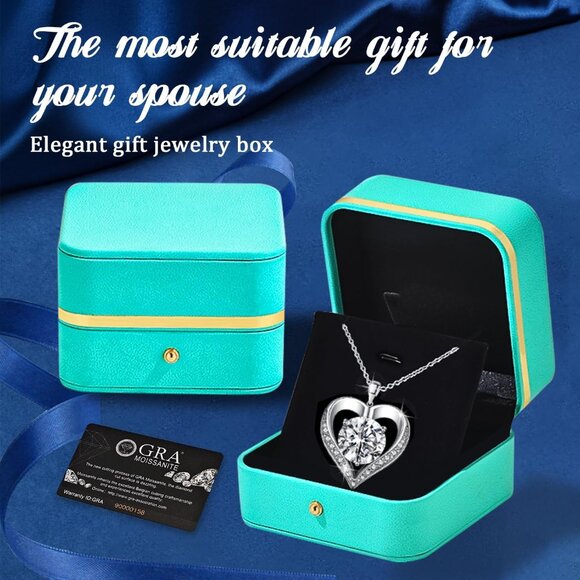 Women’s Silver Moissanite Heart Necklace 2.4x Fire Diamond Gift - Picture 6 of 7